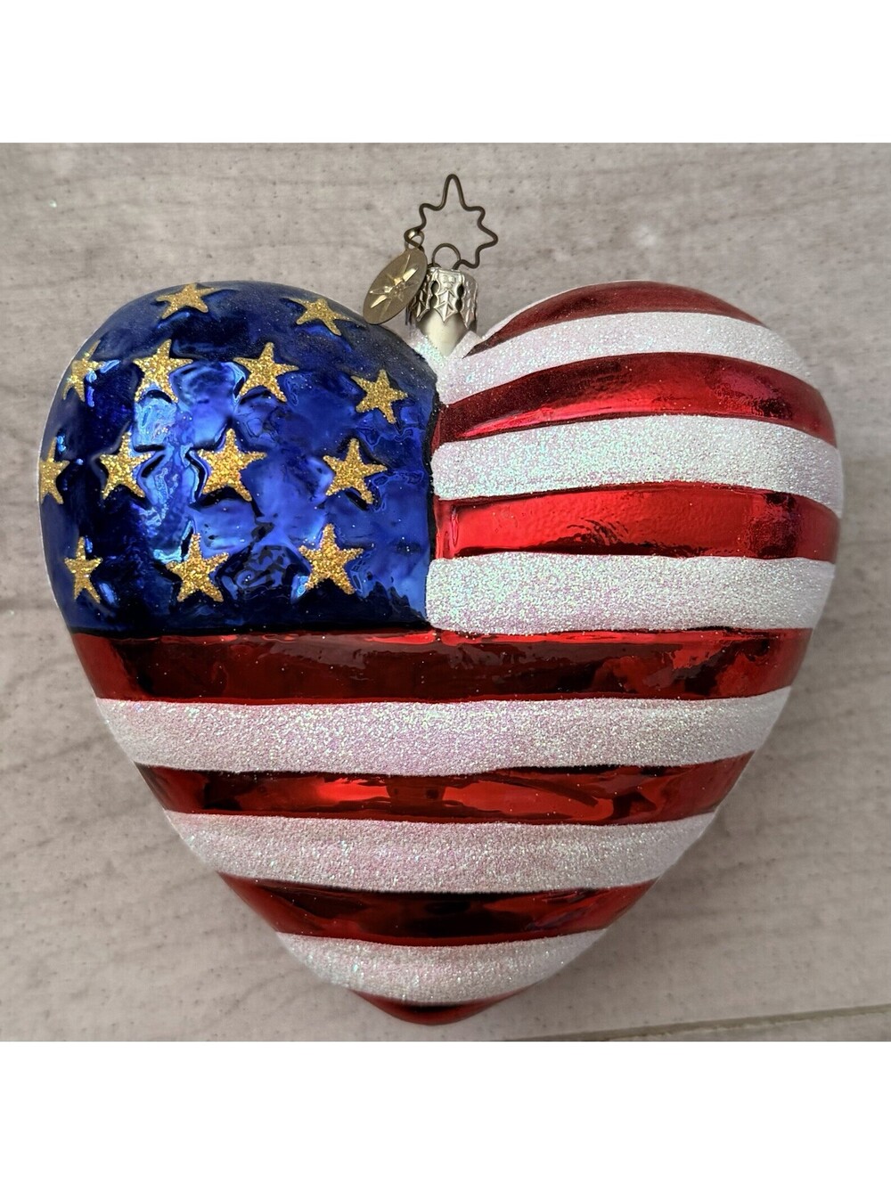 Vtg 2001 Christopher Radko Brave Heart American Flag Christmas Ornament & Box